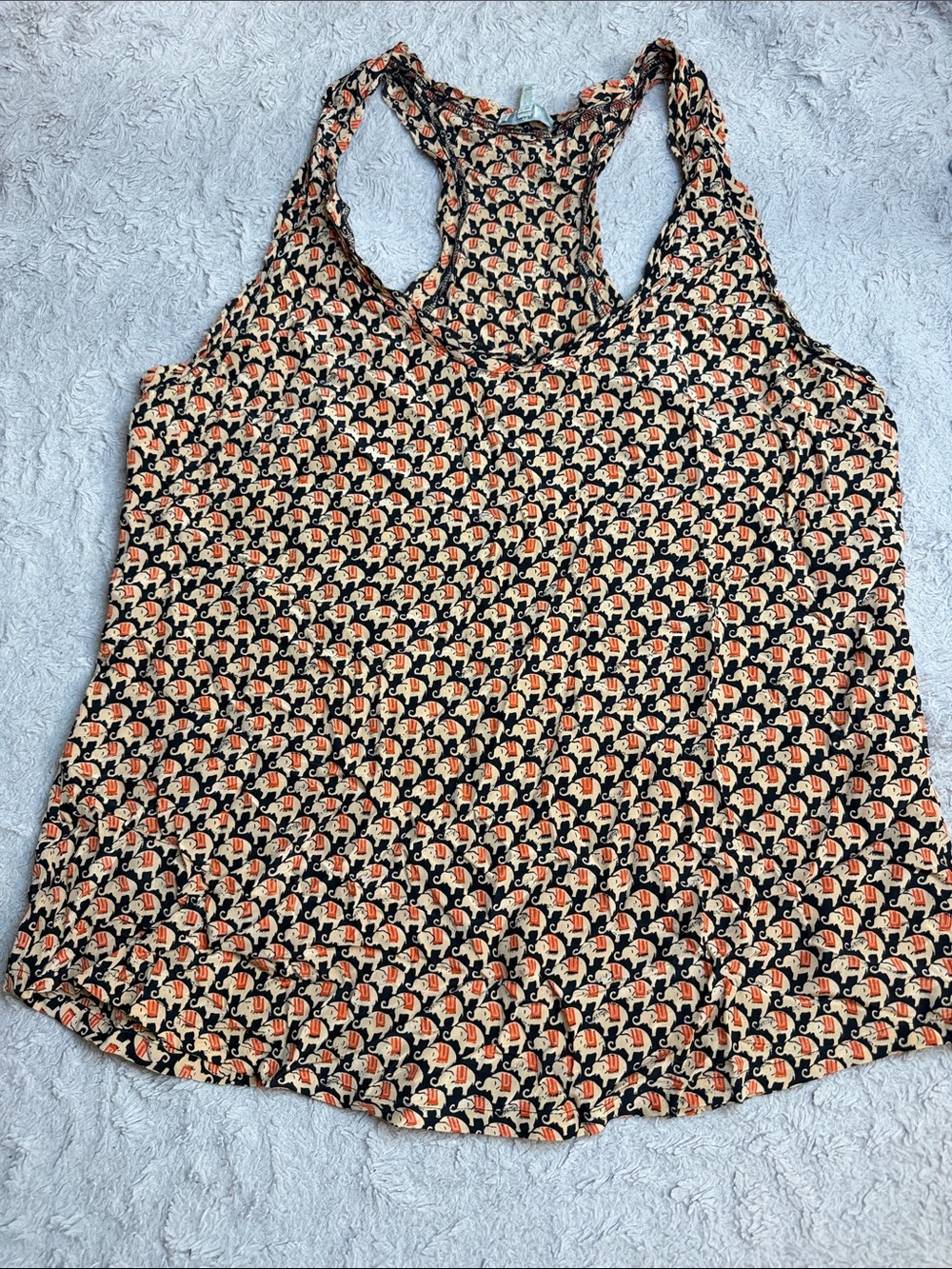 Joie Black Racerback Tank with Cream and Orange Pattern